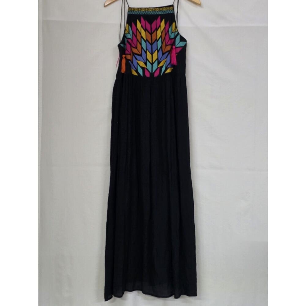 THML Black Maxi Dress with Colorful Geometric Pattern